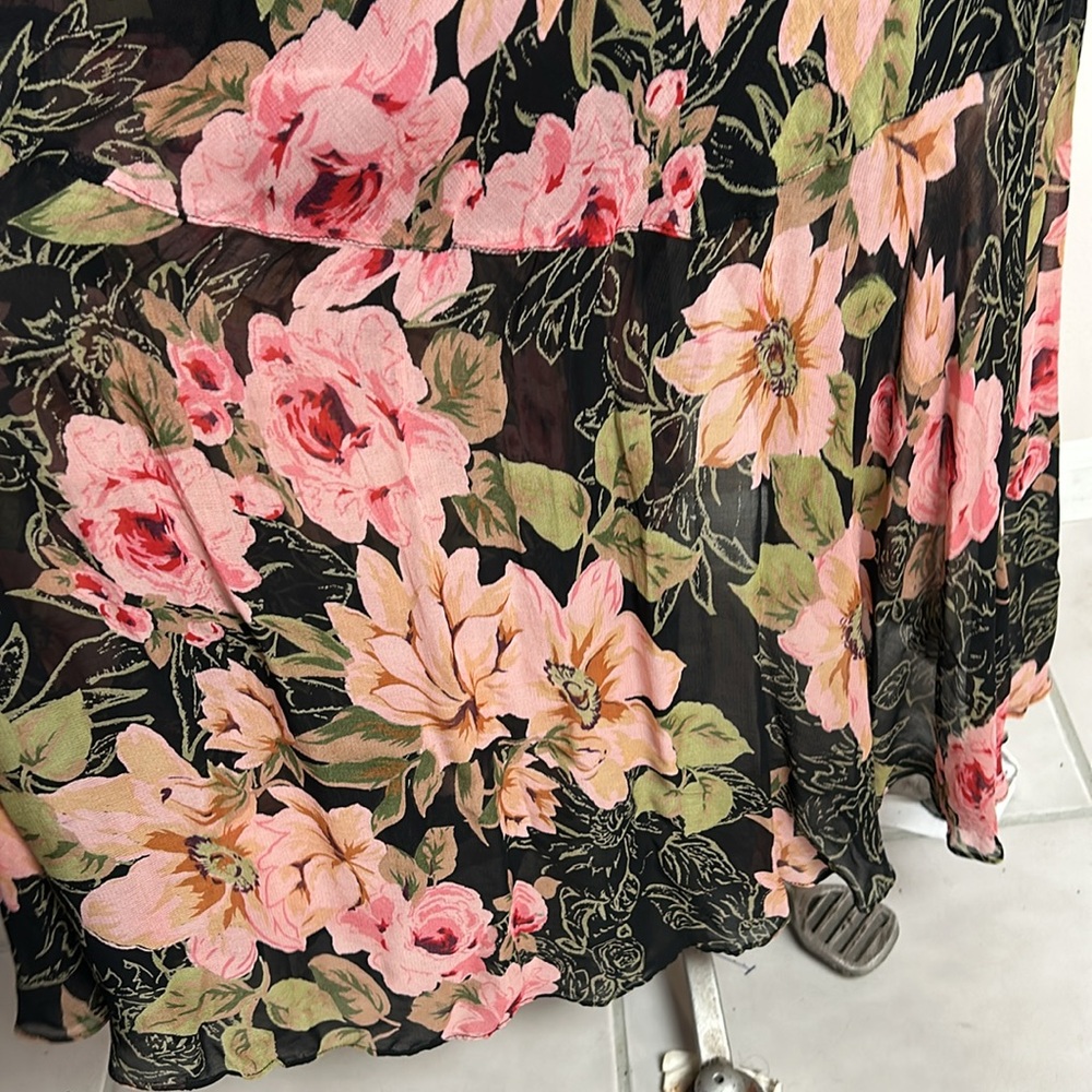 Vintage Eva Blue Chiffon Floral Layered Skirt Maxi Black Pink Dress size 12 - Picture 15 of 17